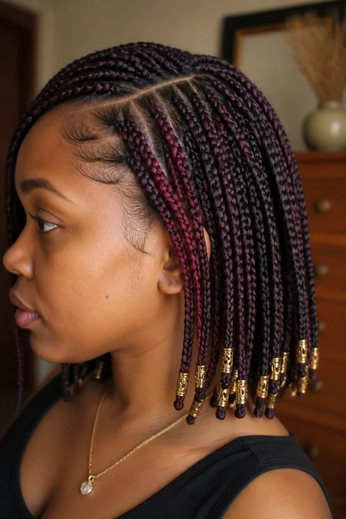 15 Short Peekaboo Knotless Box Braids With Beads