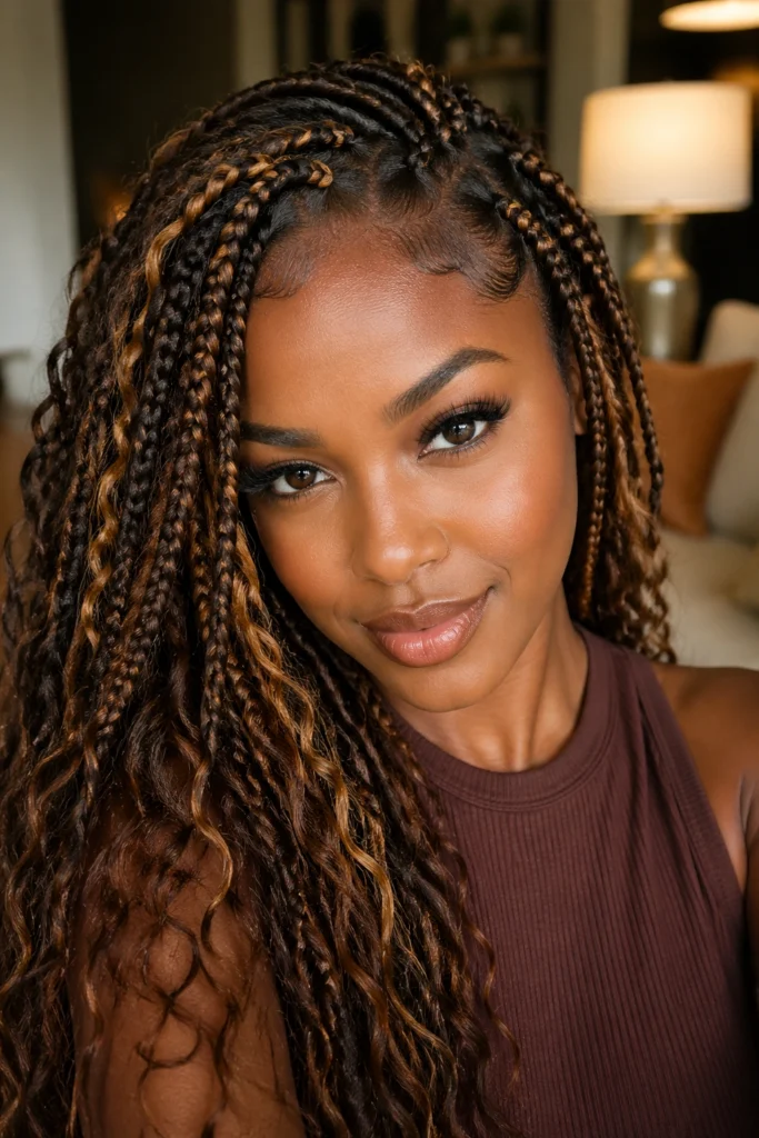 18 Brown Boho Box Braids