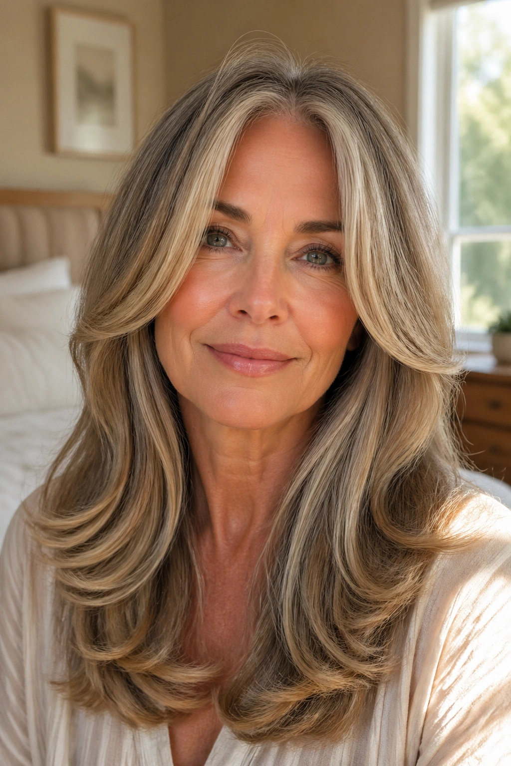 Close-up of cascading layers with a U-shape in long hair on a real woman