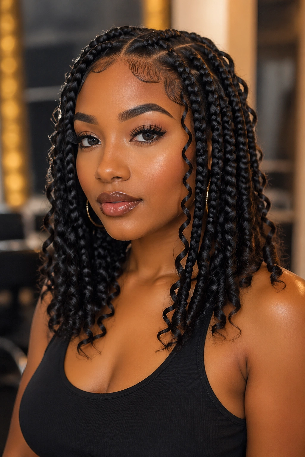 Close-up of a real person with chunky goddess box braids