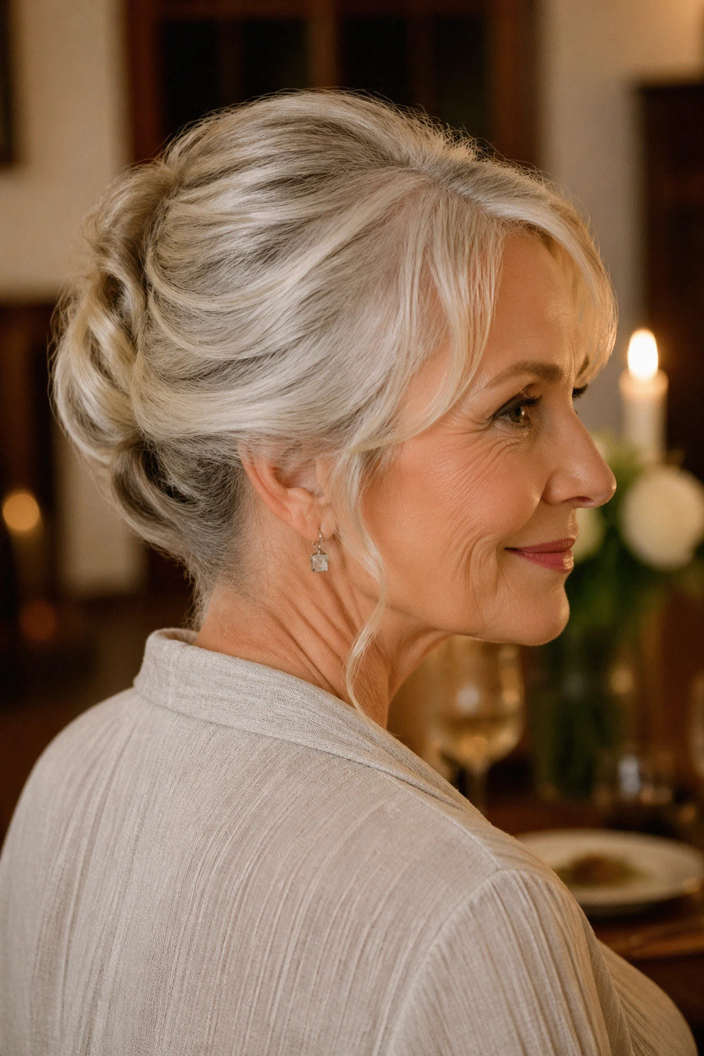 Senior woman in soft French twist at nape portrait