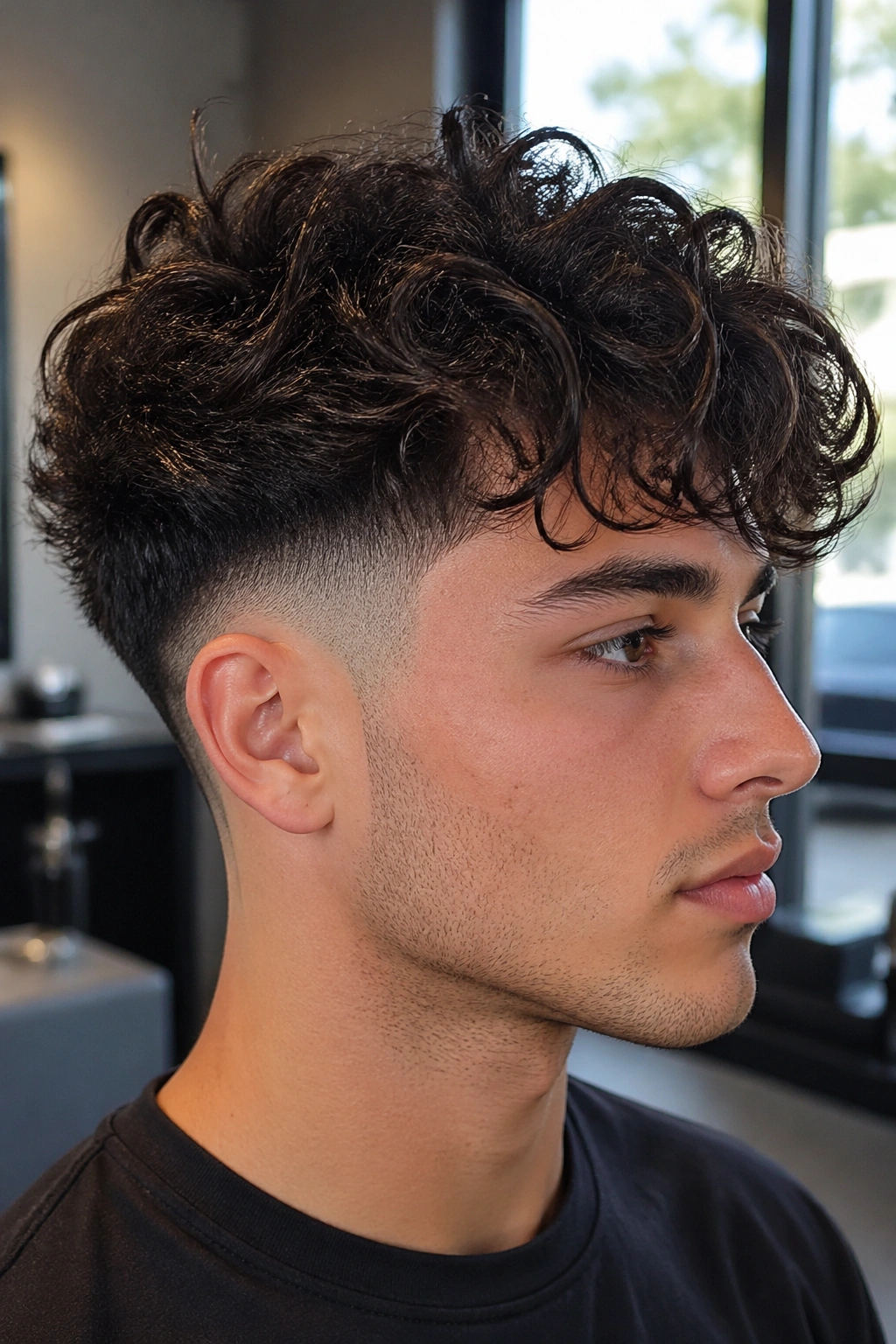Portrait of person with curly undercut and soft top curls