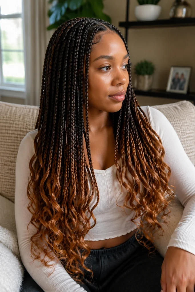 18 Blonde and Brown Box Braids With Curly Ends