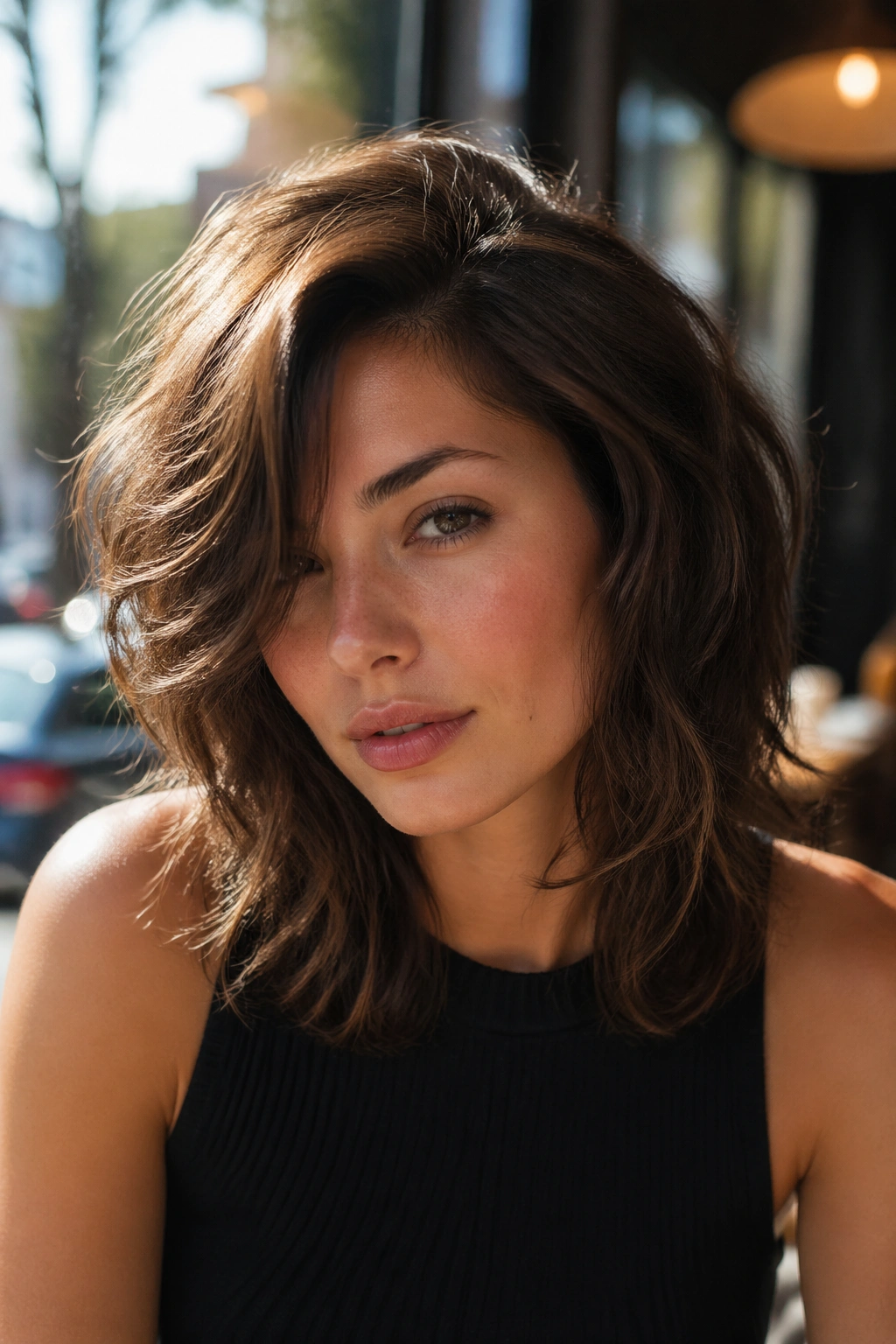 Close-up portrait of a real person with a deep side-part shag