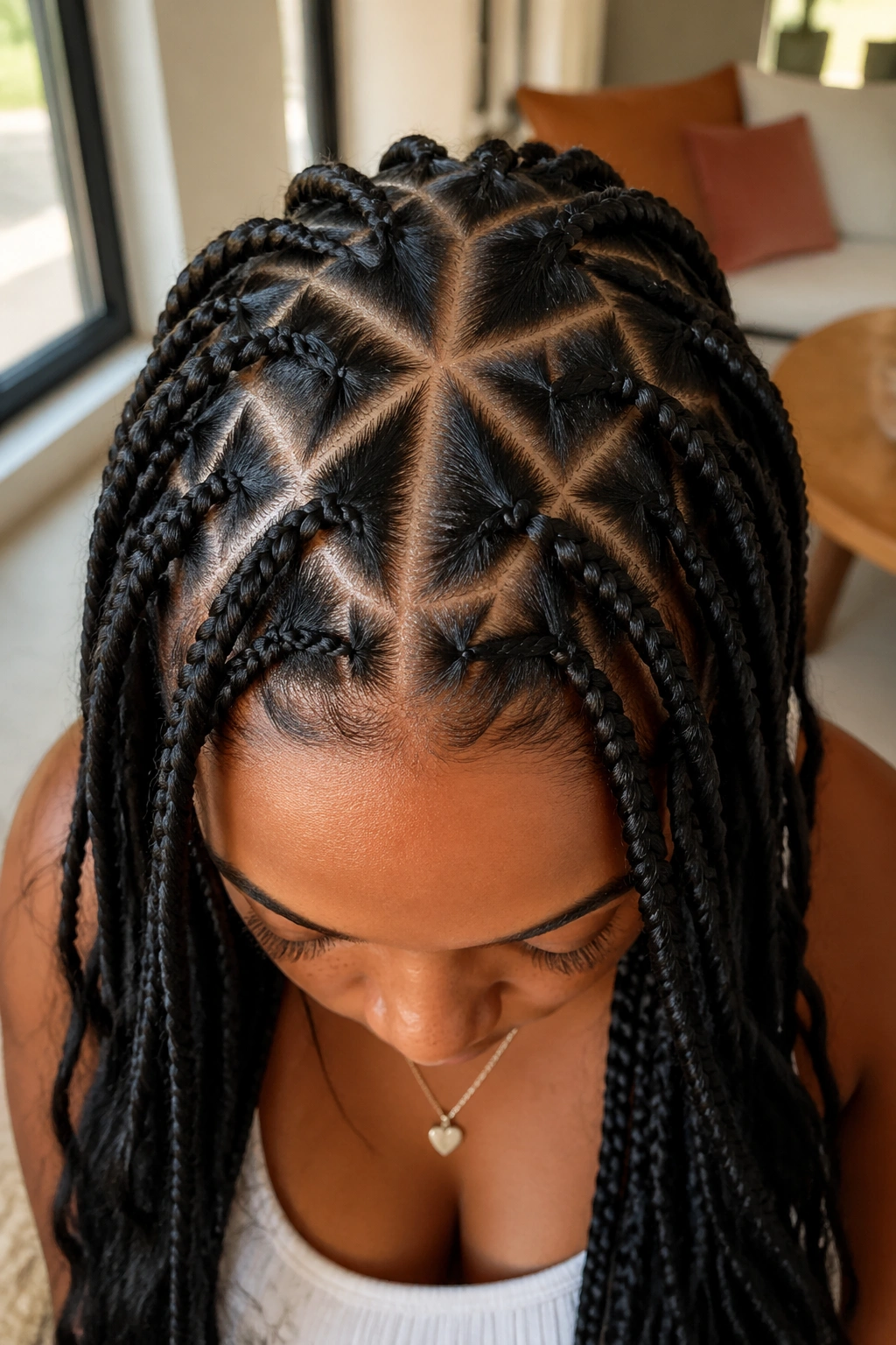 Scalp with diamond-shaped parting grid for knotless braids