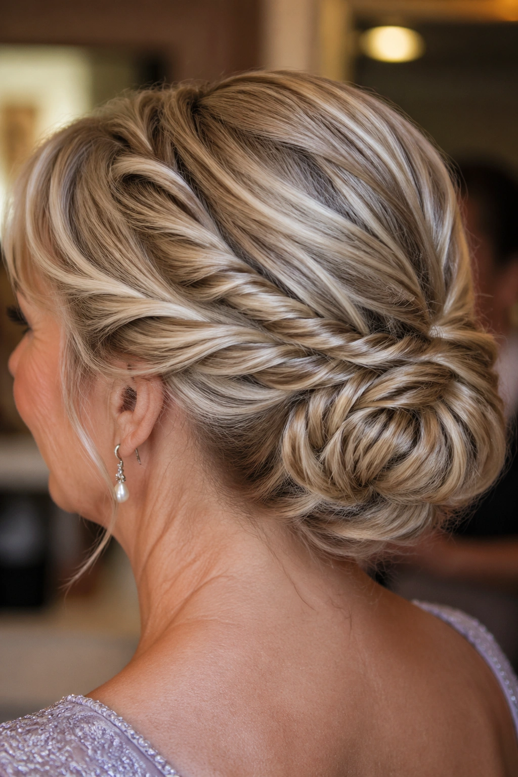 Close-up of double rope braid bun on a real woman