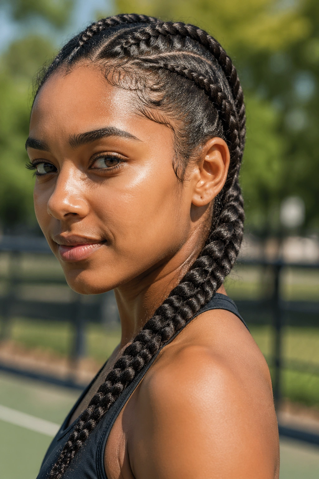 Two slim side rope braids for a sporty look