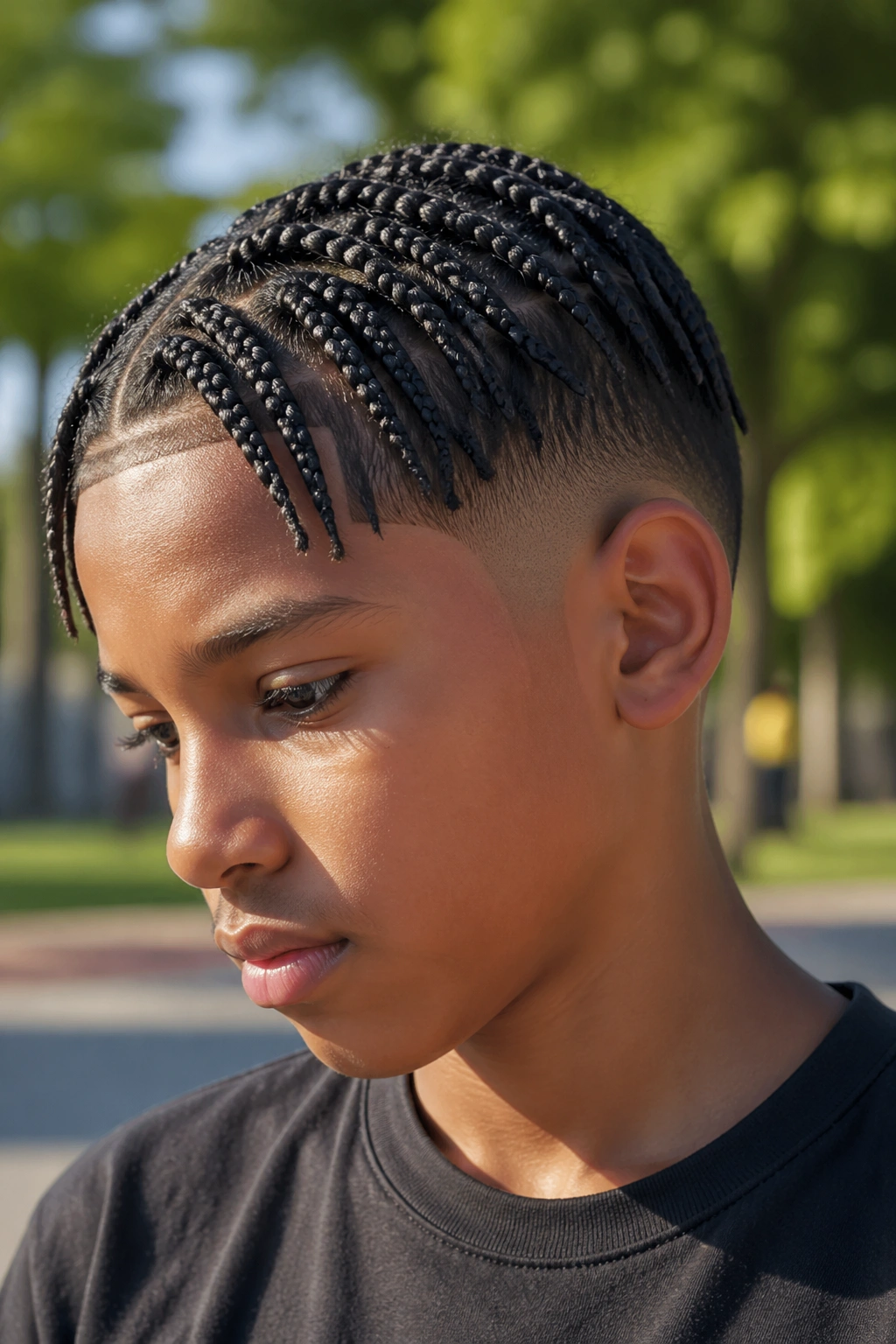 Real boy with drop fade and medium box braids