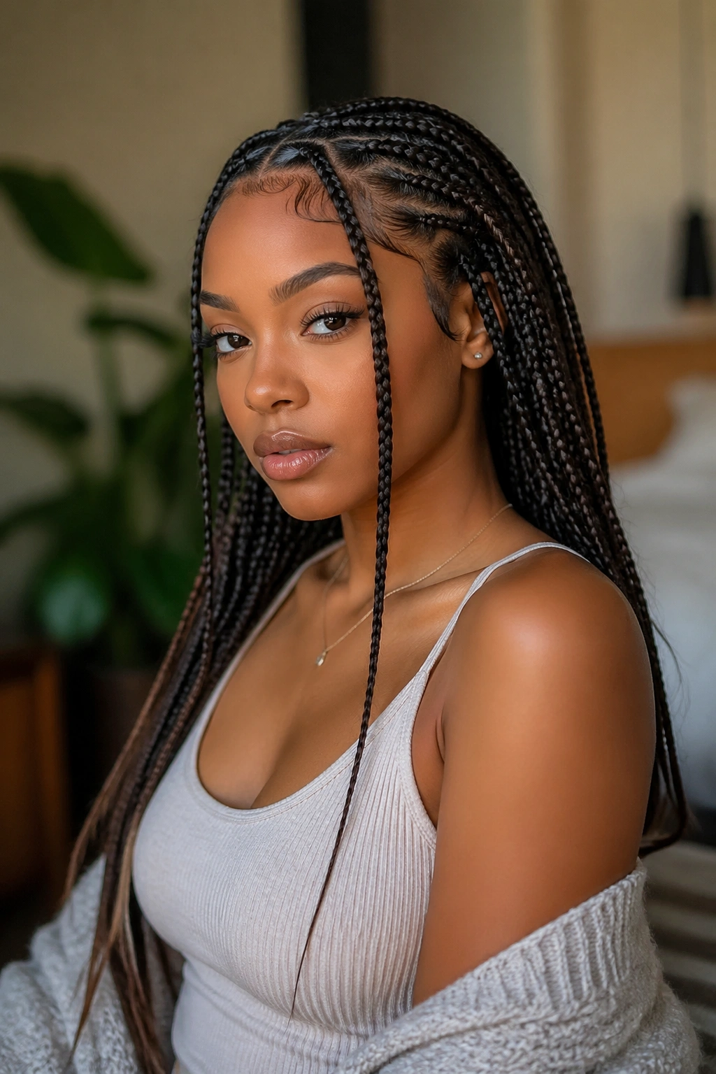 Portrait with front braids framing the cheeks
