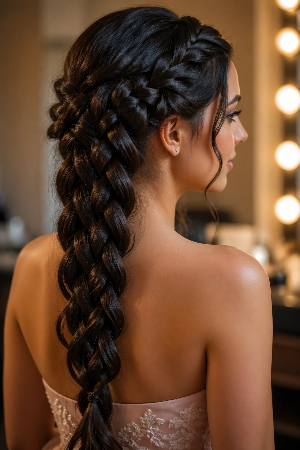 Close-up of Four-Strand Braid on Long Hair on real woman