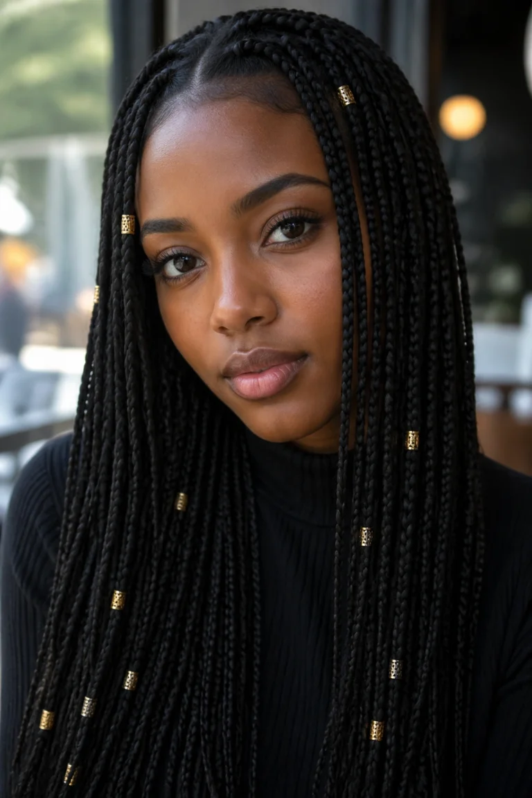15 Small Long Knotless Box Braids With Beads
