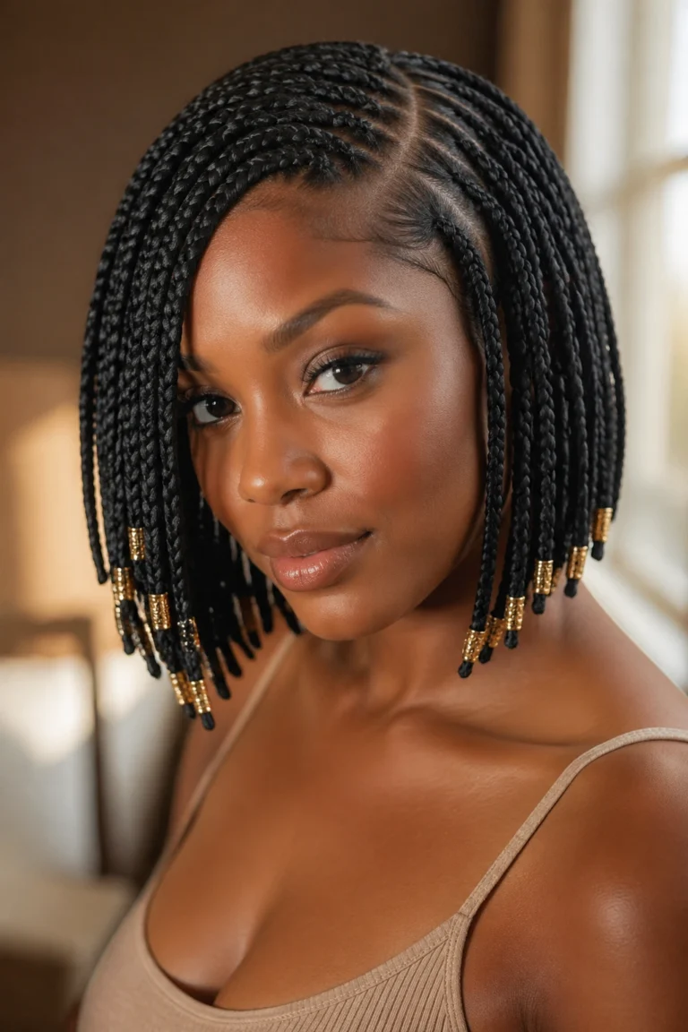 15 Bob-Length Knotless Box Braids With Beads