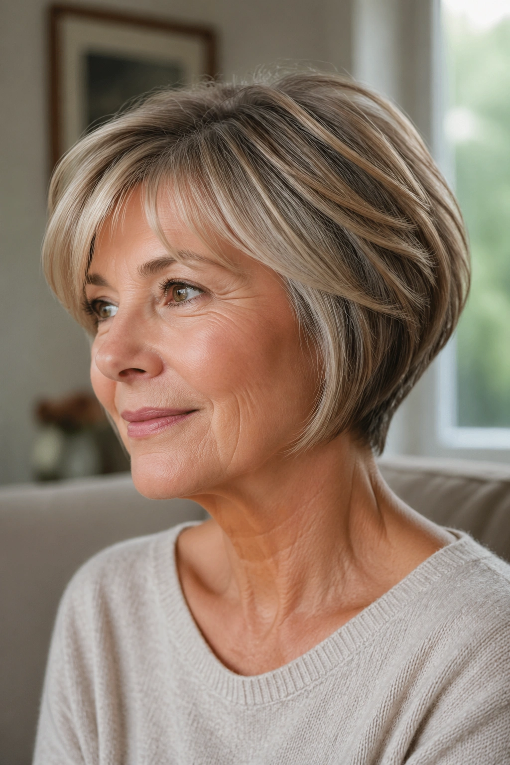 Close-up of woman with graduated bob providing fuller back.