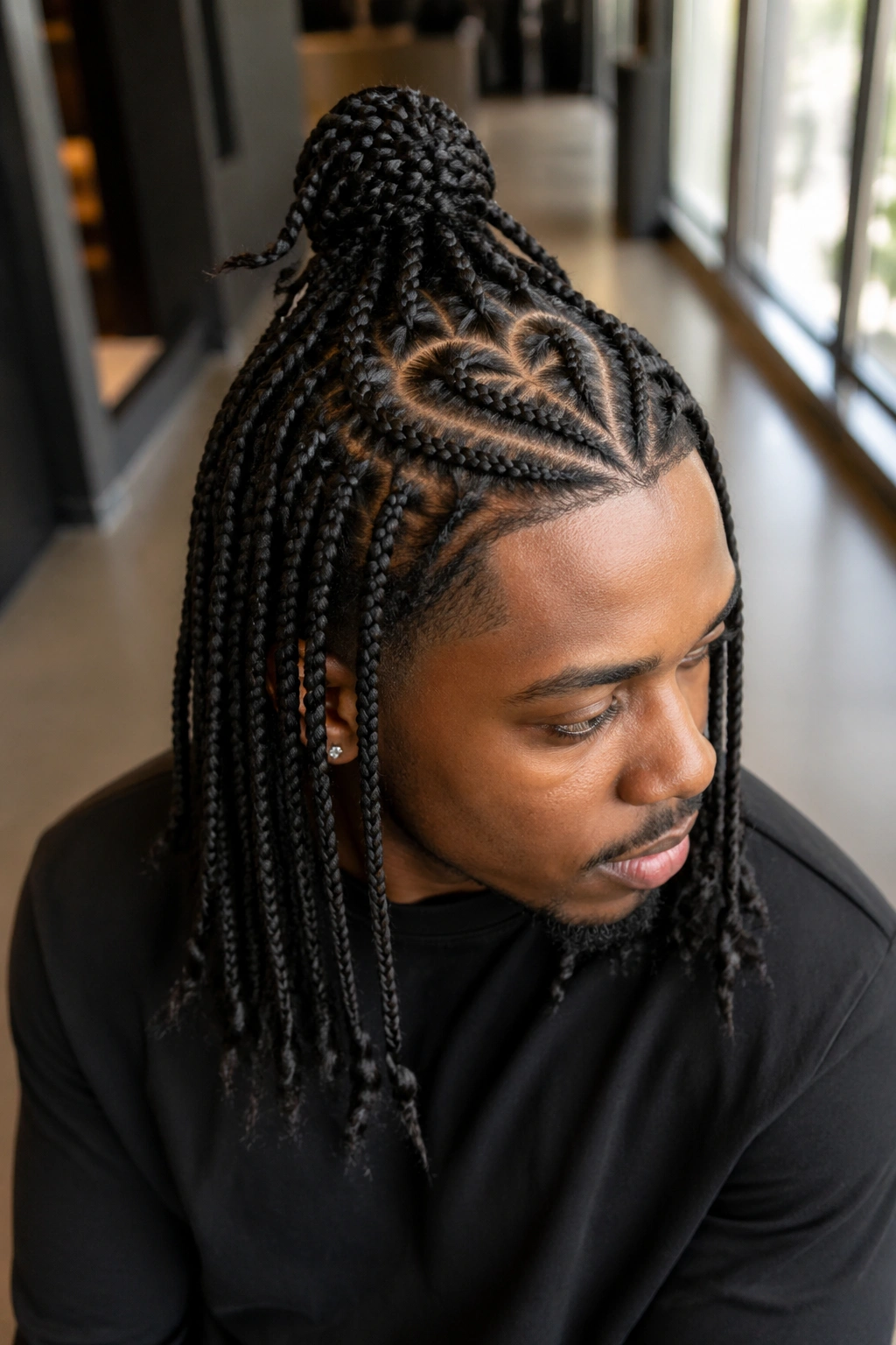 Half-up box braids with heart crown on real man