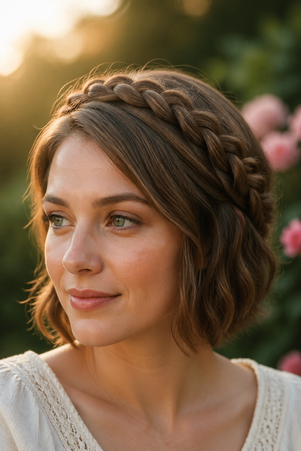 Halo braid around crown portrait