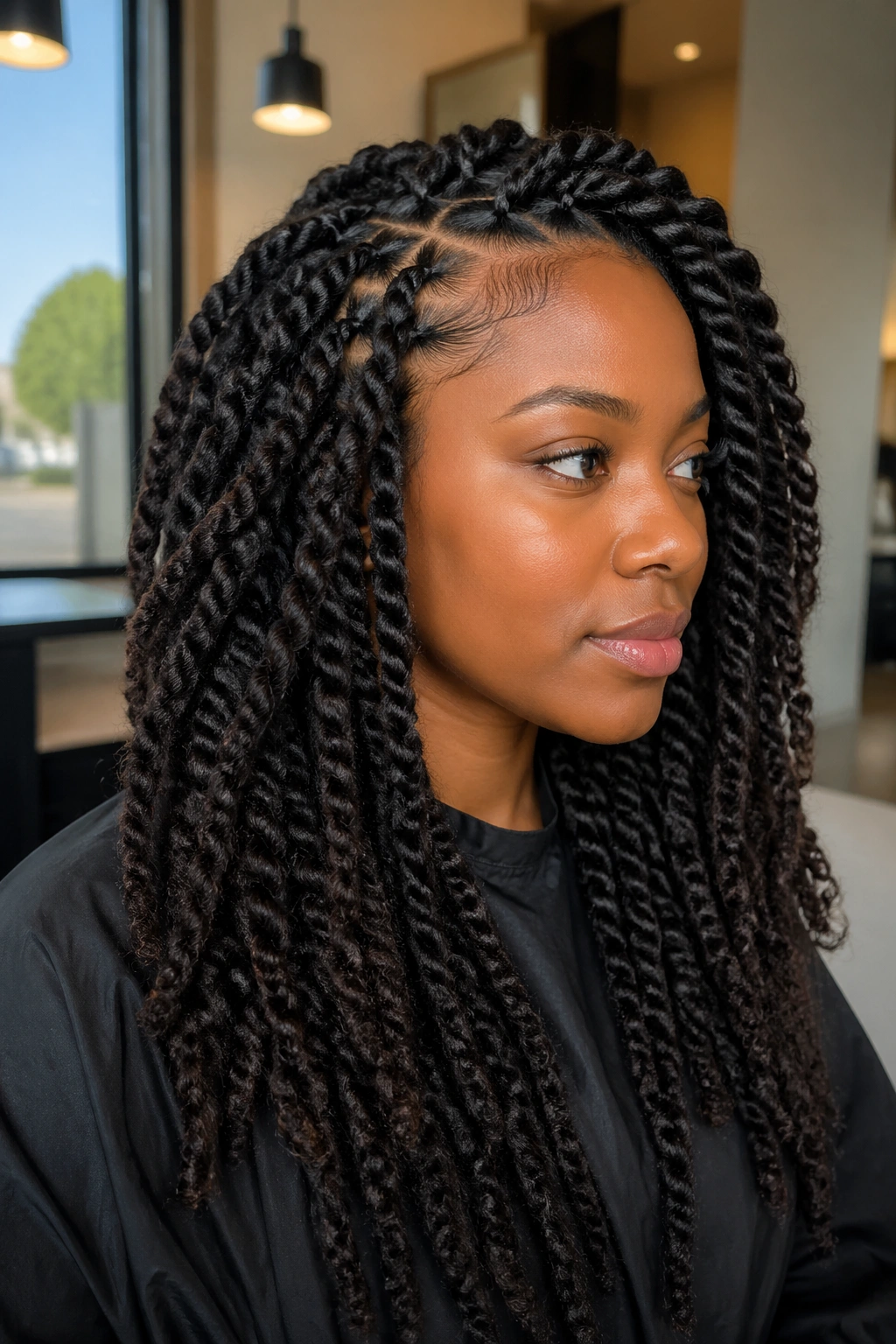 Close-up of Havana twists providing lighter volume on a real woman