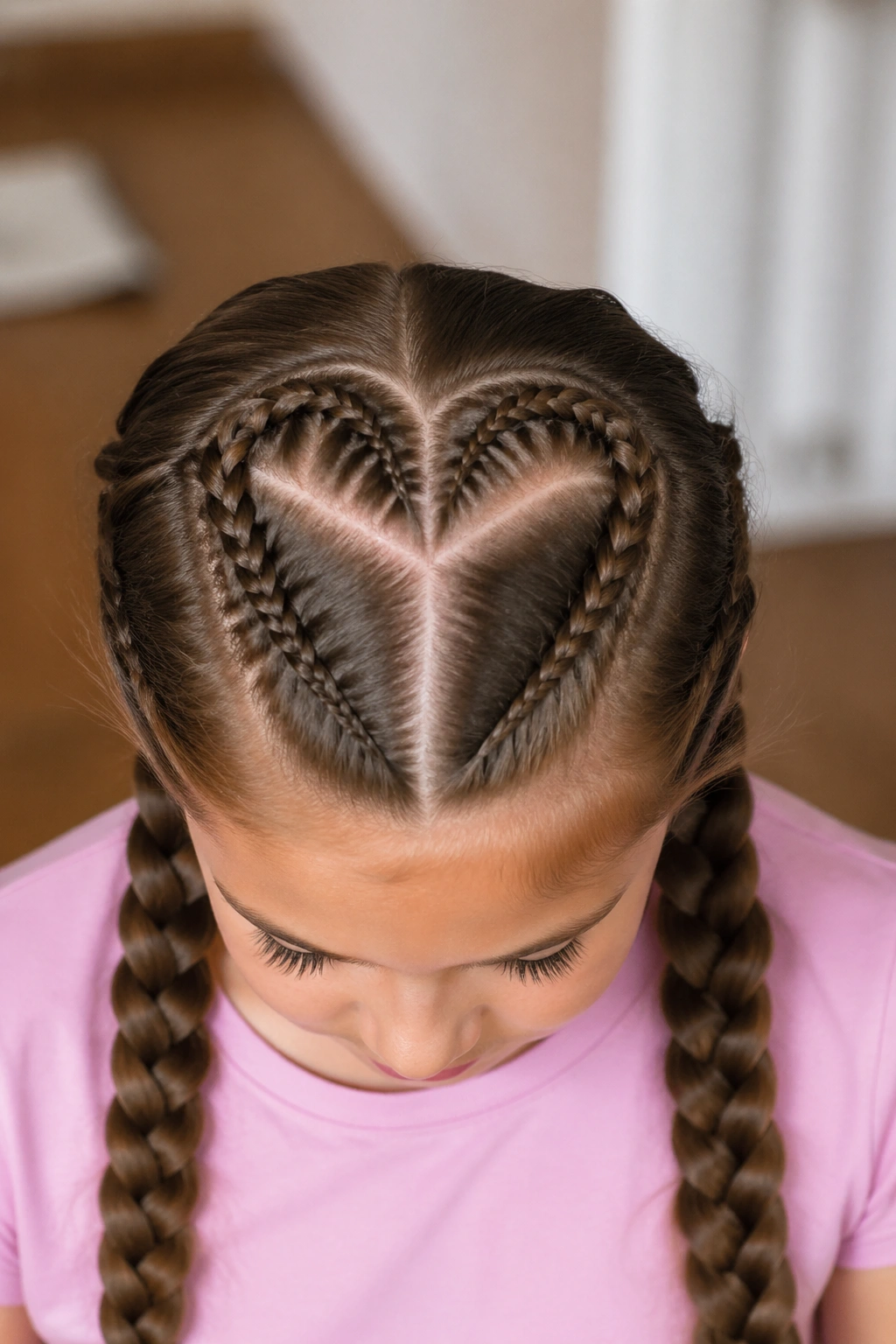 Girl with heart-shaped braided part hairstyle