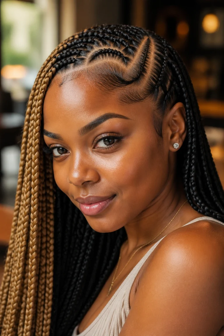 20 Half-and-Half Box Braids With Heart Designs