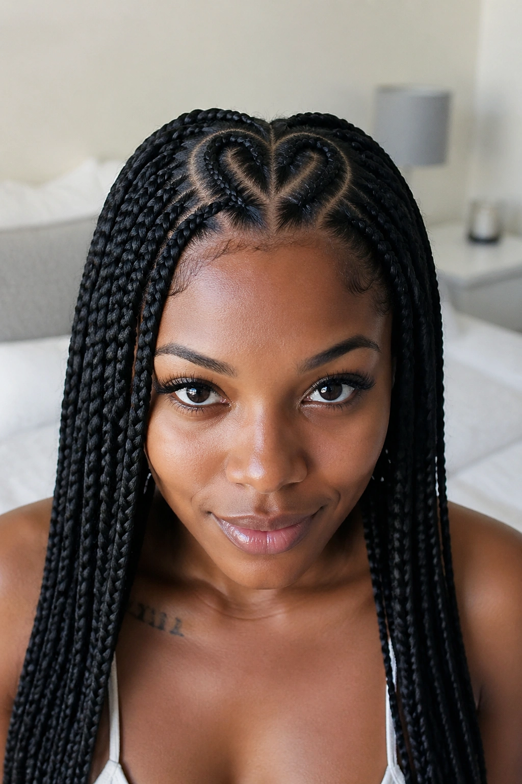 Real woman with heart-shaped part in braids