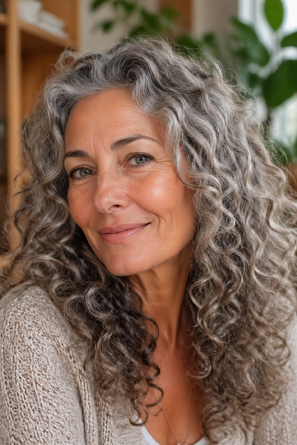 Close-up of a woman with hydrated natural curls and defined shape