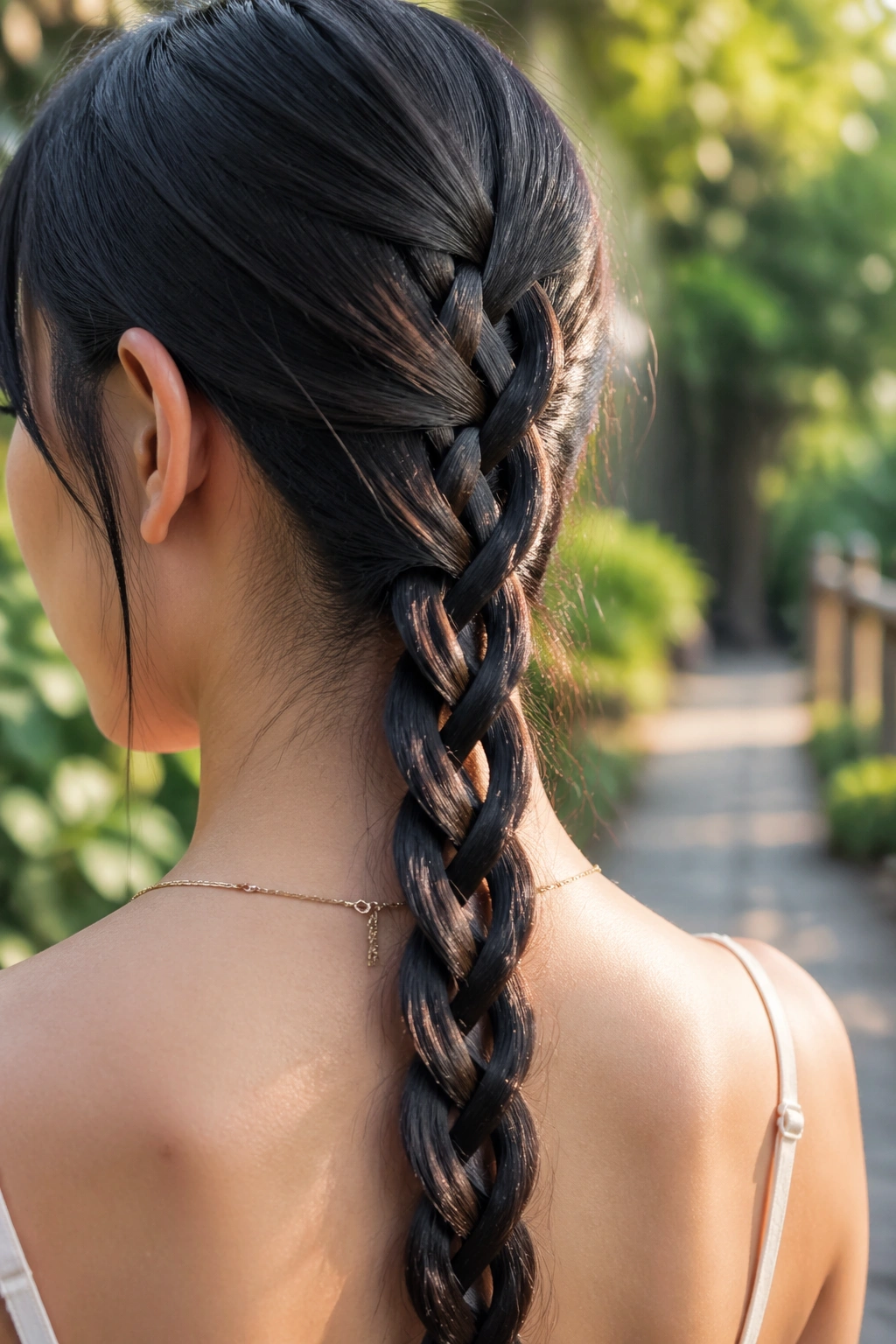 Close-up of a real person with an infinity braid along the back of the head