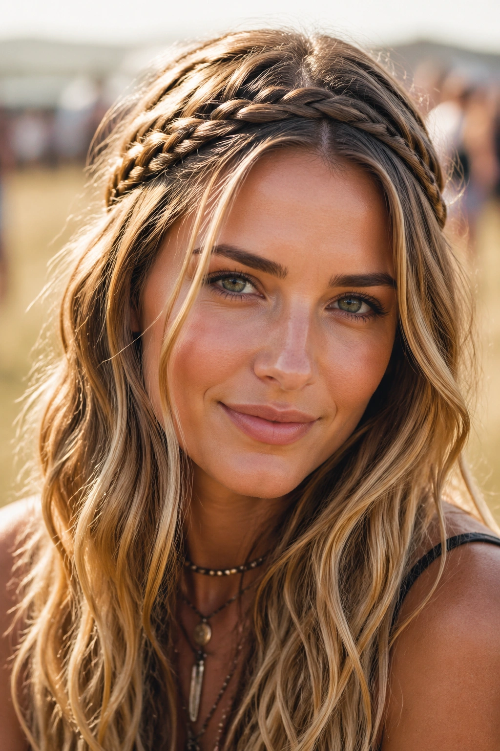 Close-up of infinity braid headband on a real woman's crown outdoors