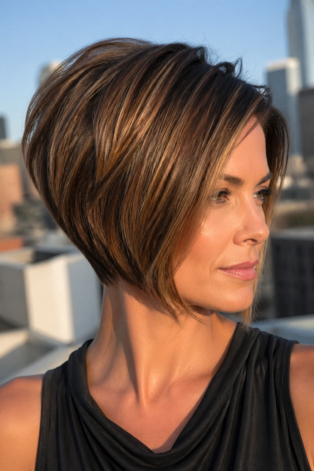 Close-up of a real woman with an inverted bob