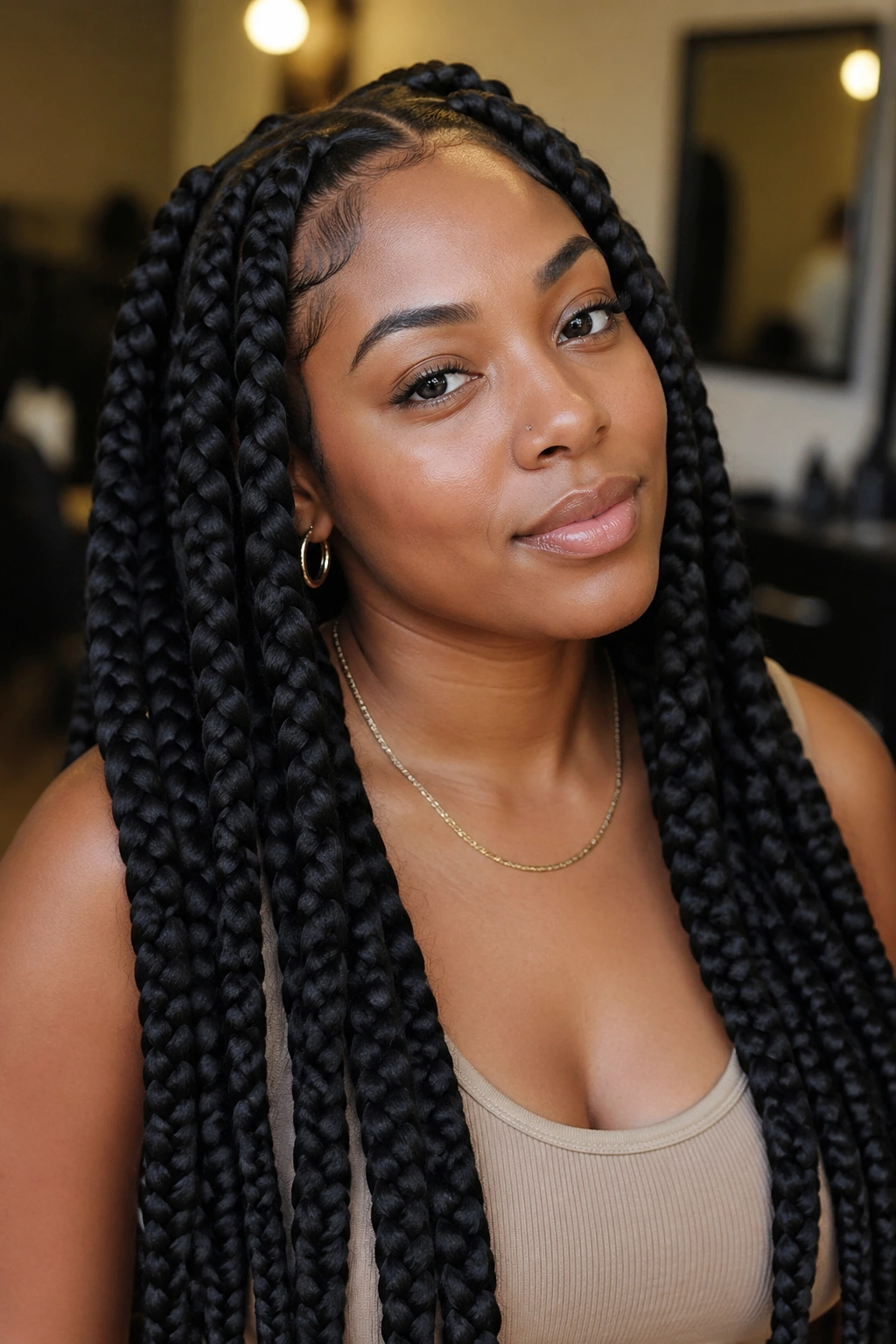 Close-up of a real person with jumbo thick braids