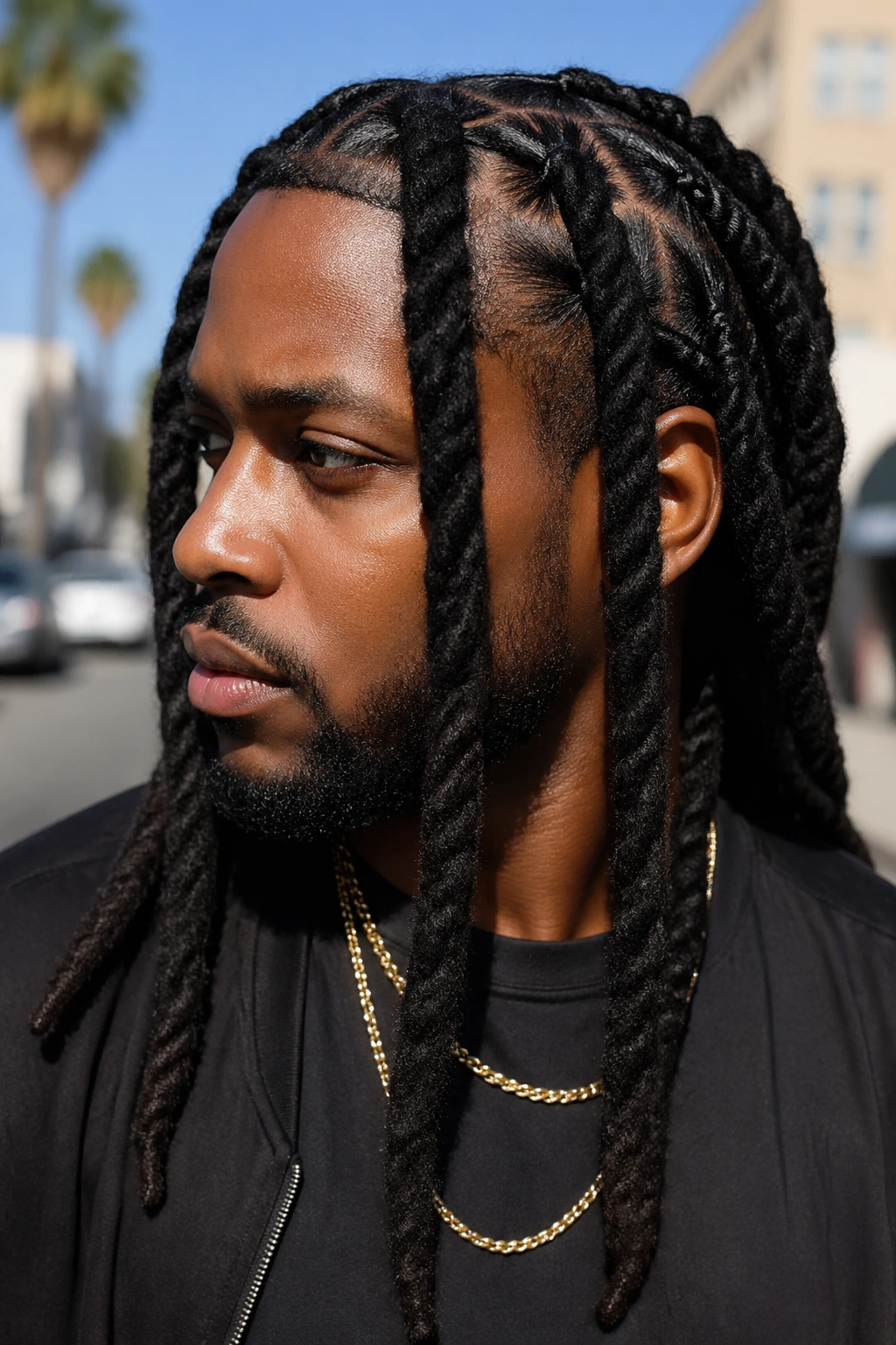 Man with jumbo loc braids in bold thick braids