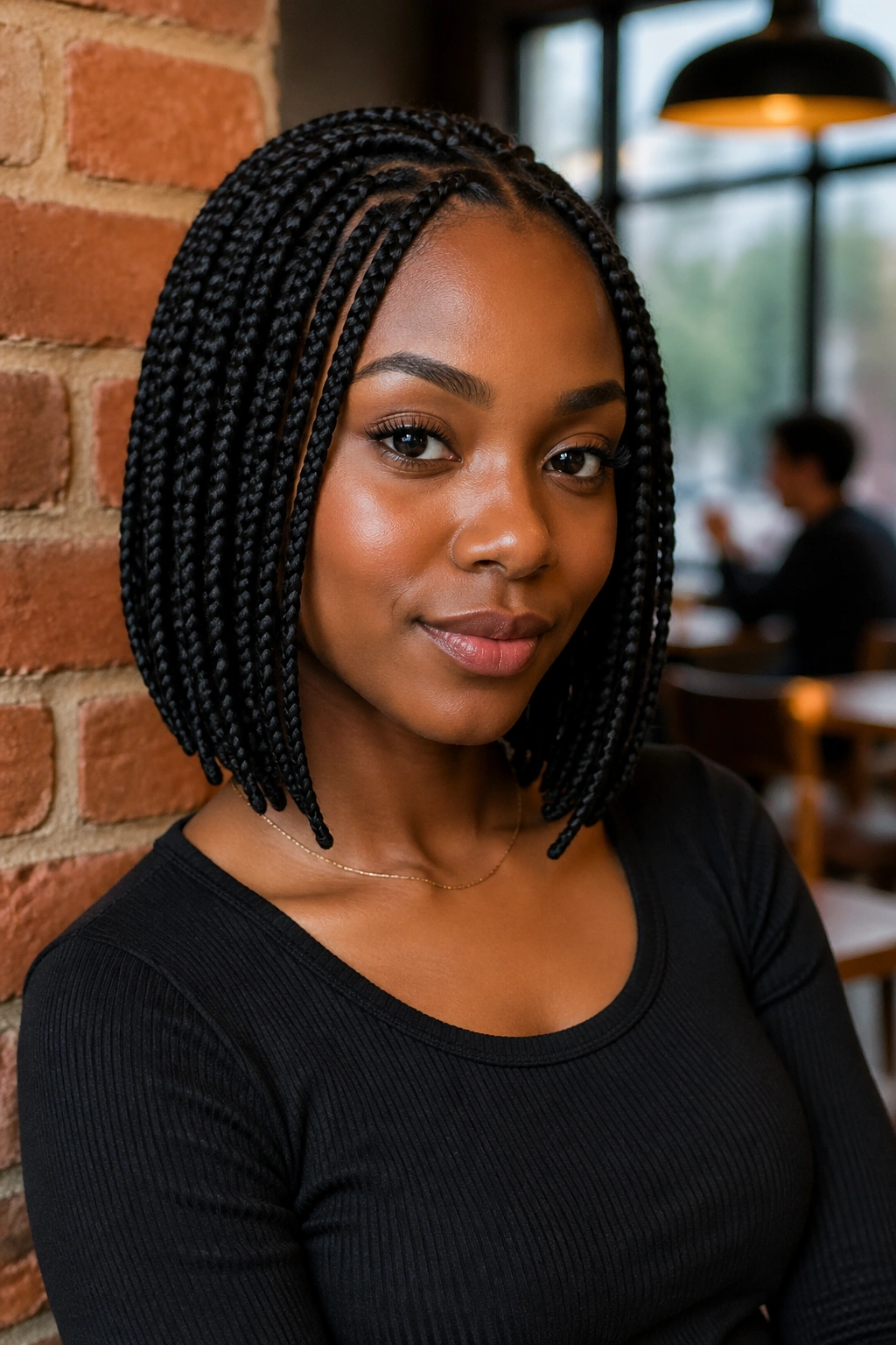 Real woman with knotless bob-length box braids