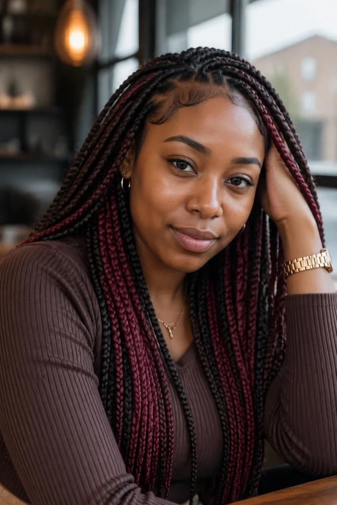 20 Brown and Red Knotless Box Braids