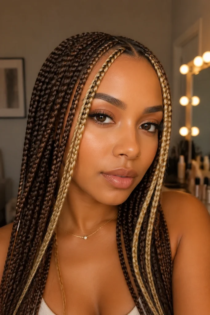 18 Small Blonde and Brown Knotless Box Braids