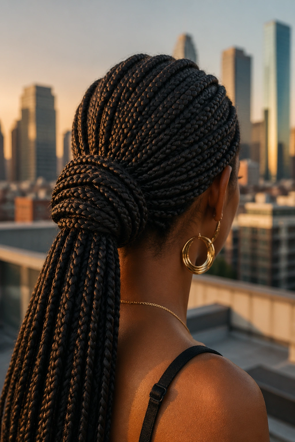 Back of head view showing knotted folded ponytail base