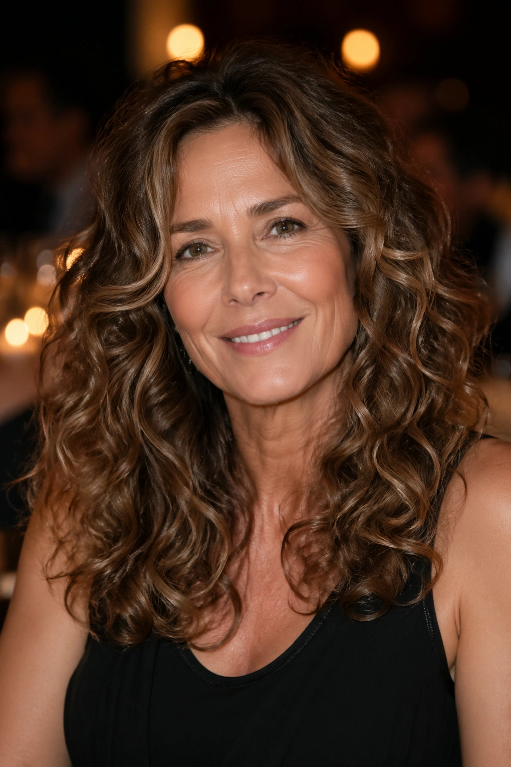 Real woman with loose curls forming a rounded silhouette
