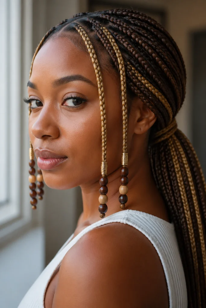 18 Blonde and Brown Box Braids With Beads