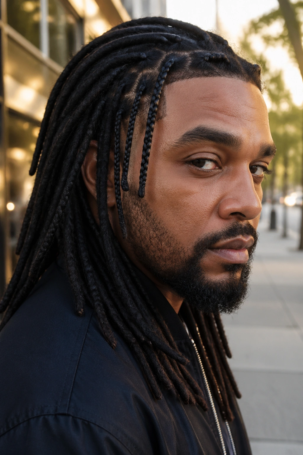 Close-up of a person with micro braid accents near temples