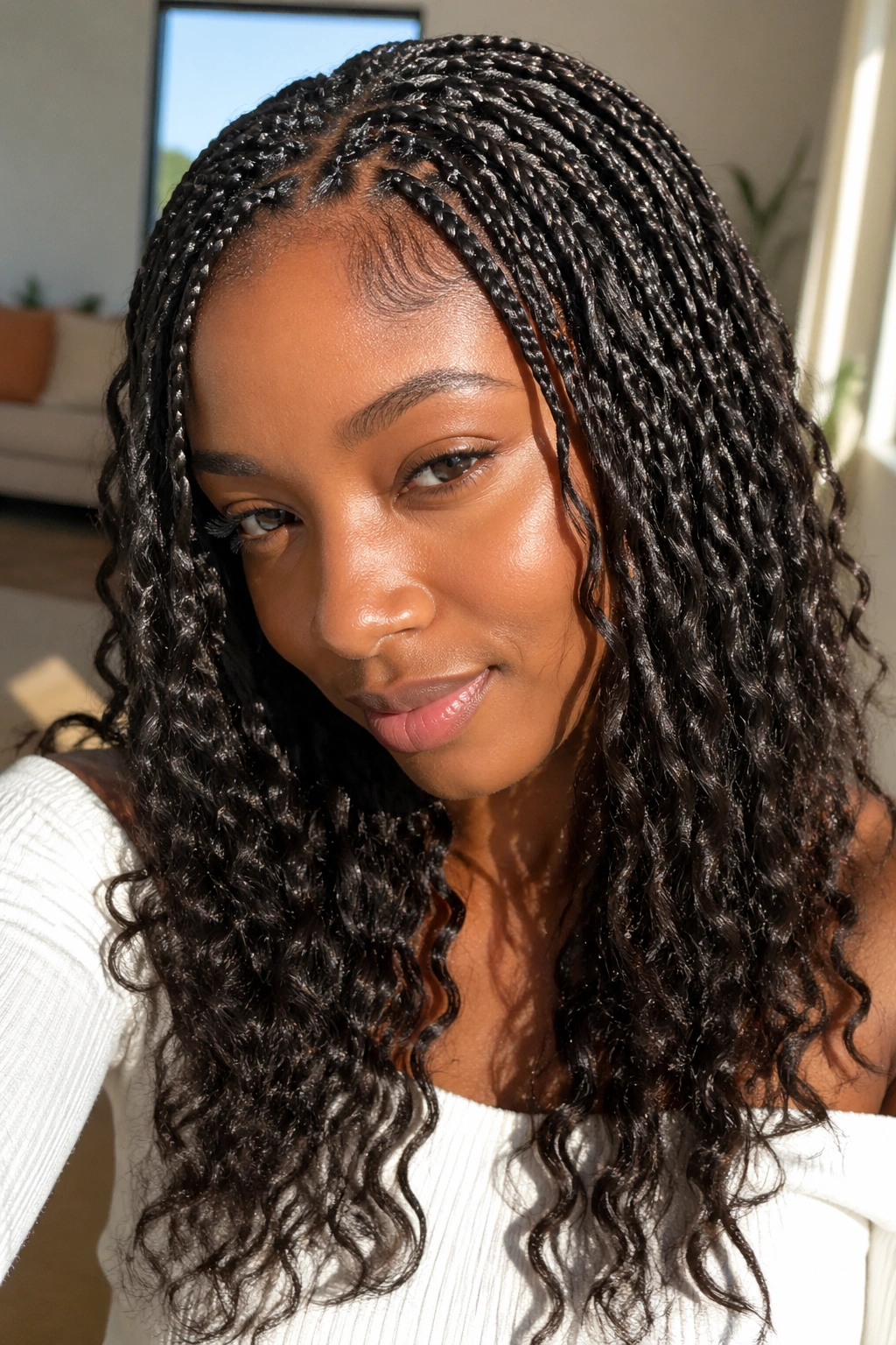 Real woman with micro braids and dense waves