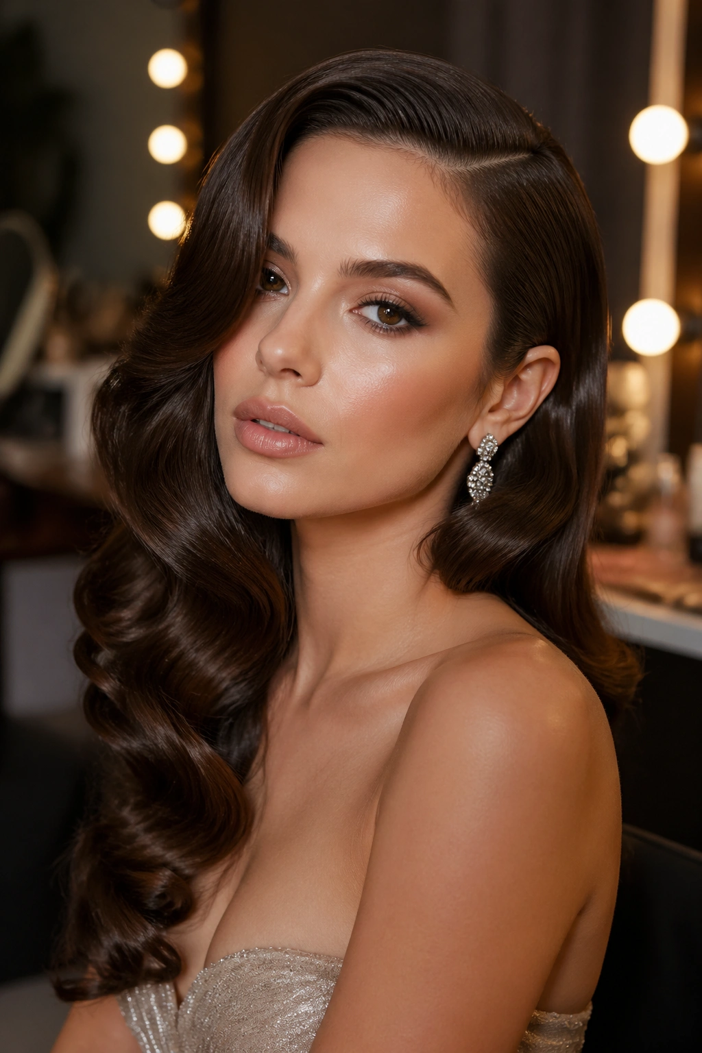 Close-up of a real woman with Old-Hollywood Side Waves