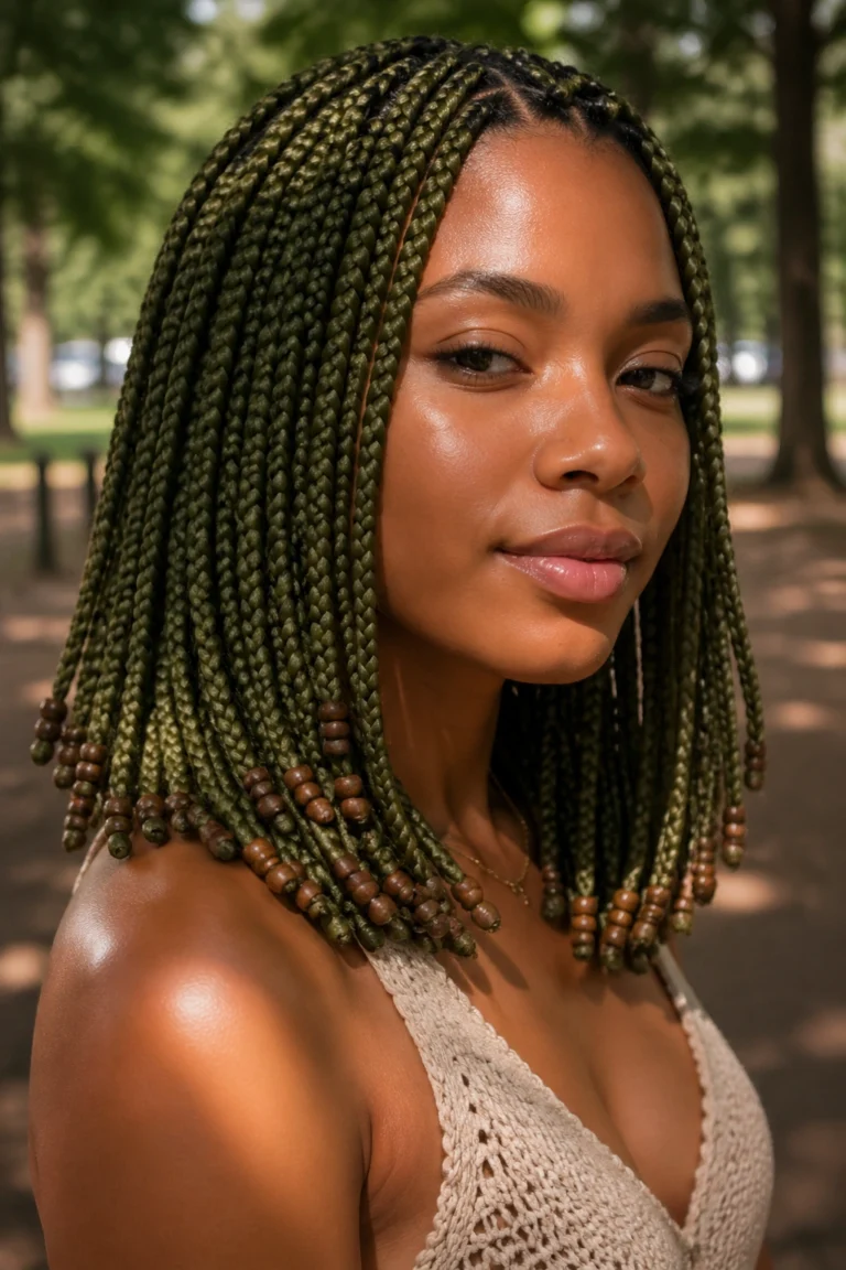 18 Green Box Braids With Beads