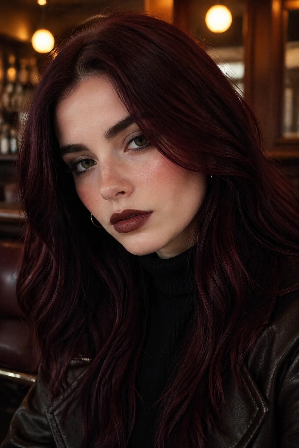 Close-up Oxblood Velvet hair with deep red-brown tones