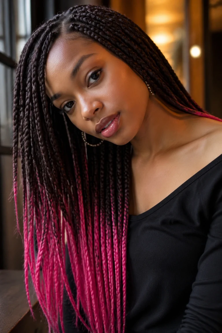18 Brown and Pink Peekaboo Box Braids