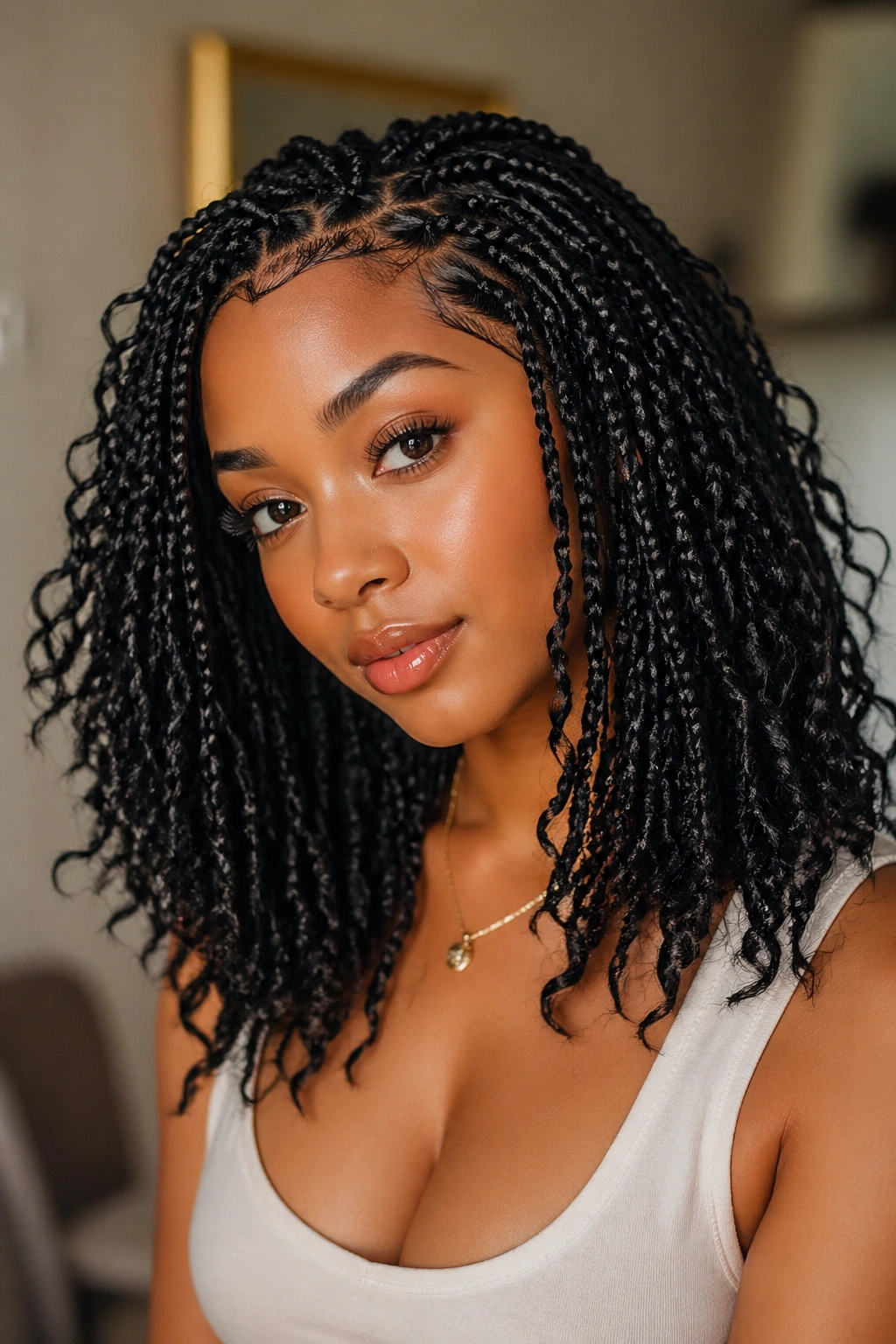 Close-up of petite braids creating a dense textured finish