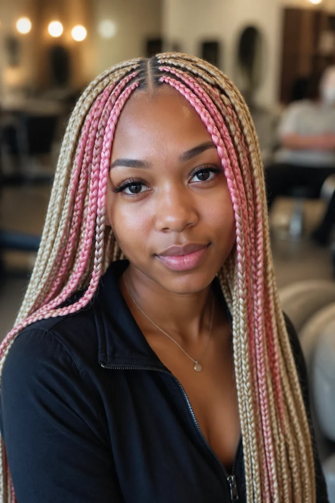 18 Blonde and Pink Knotless Box Braids