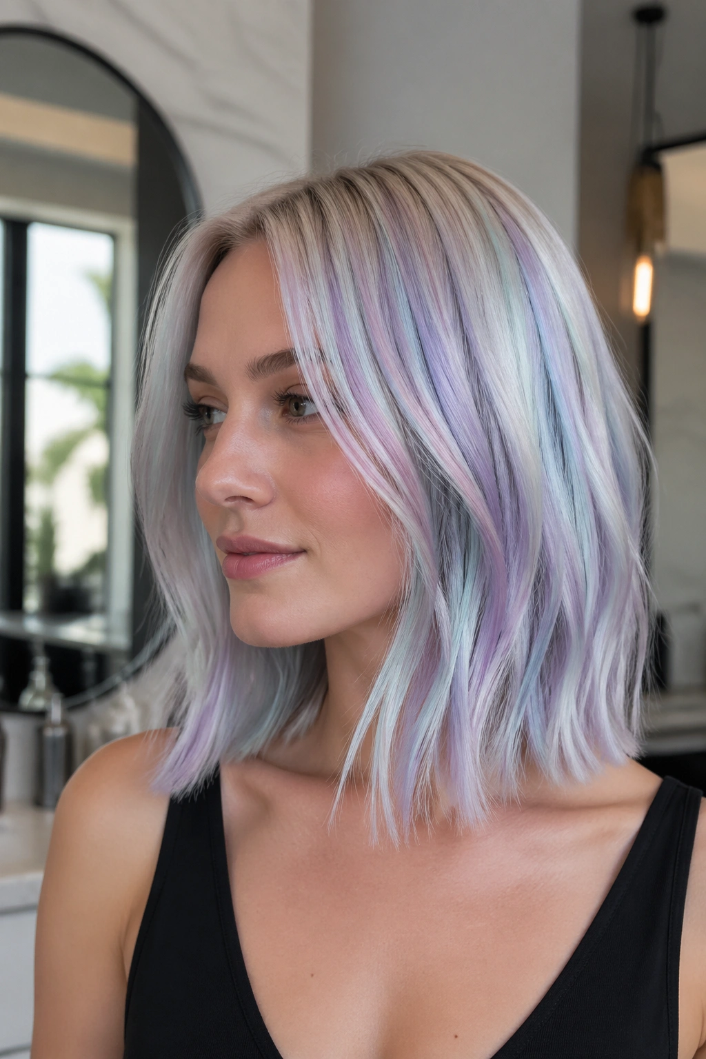 Platinum prism lob with holographic blue-violet, silver, and mint glazes