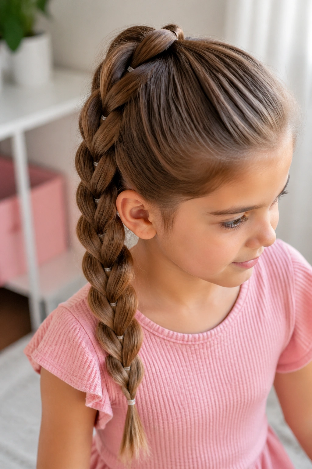 Close-up of a child with a pull-through braid