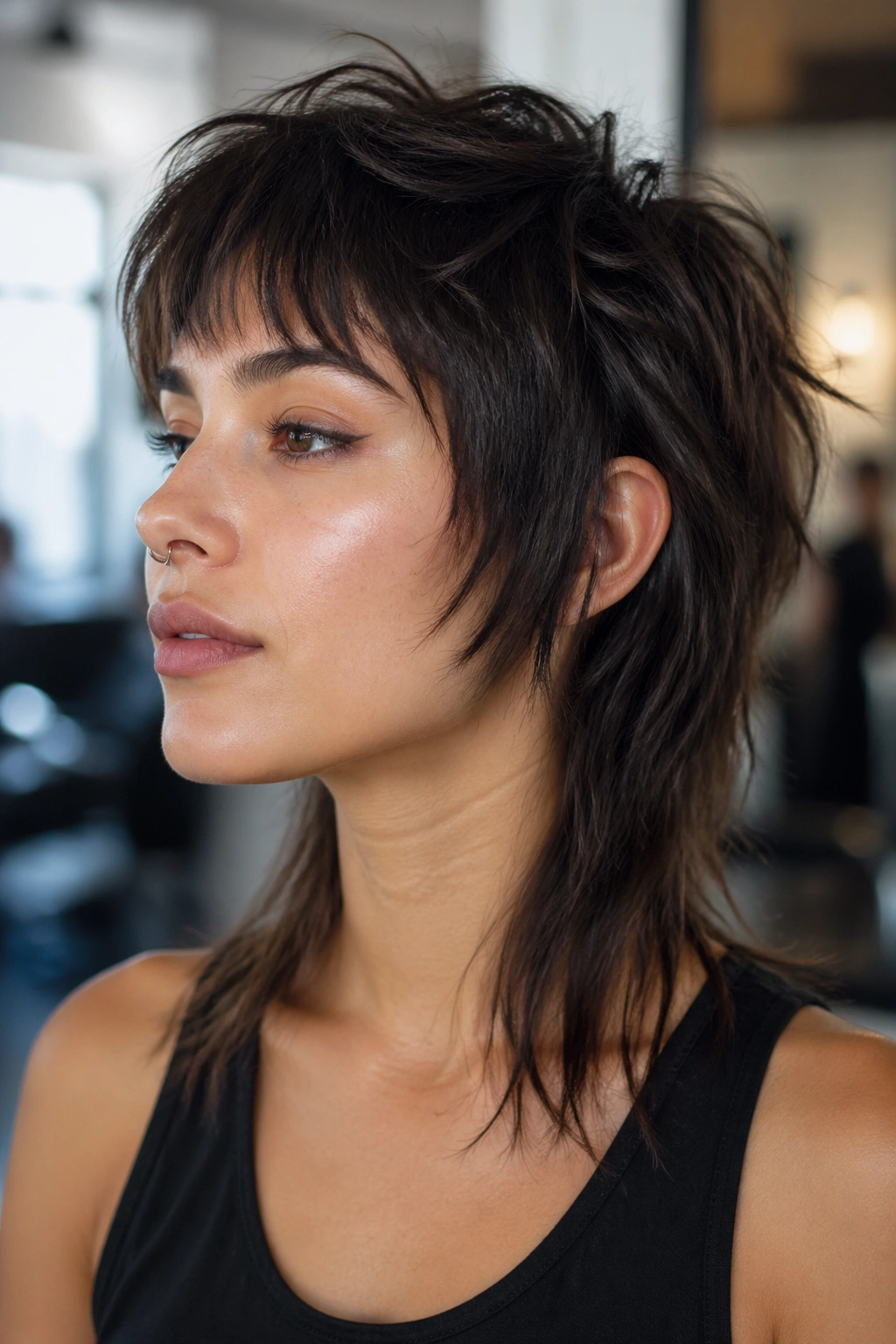 Portrait of person with razor-cut mullet and broken ends
