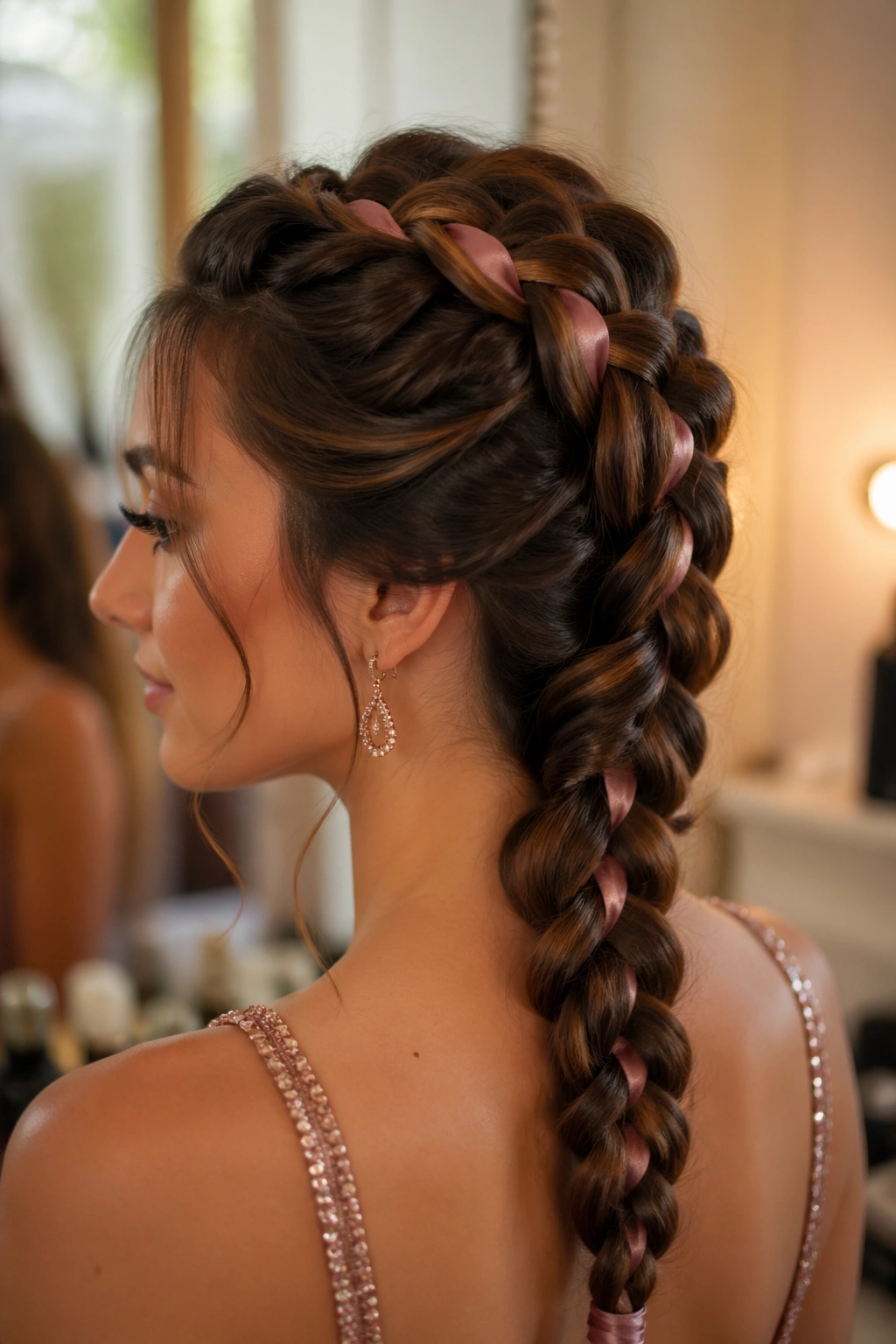 Close-up of Ribbon-Woven Dragon Braid on a real woman
