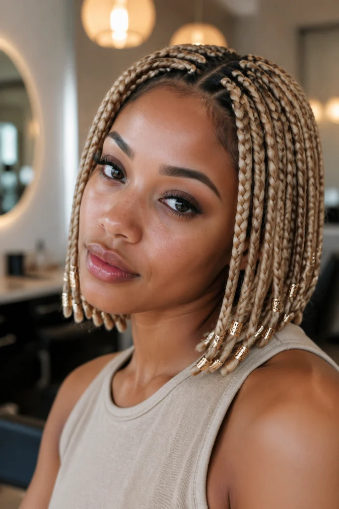 18 Blonde Short Box Braids With Beads