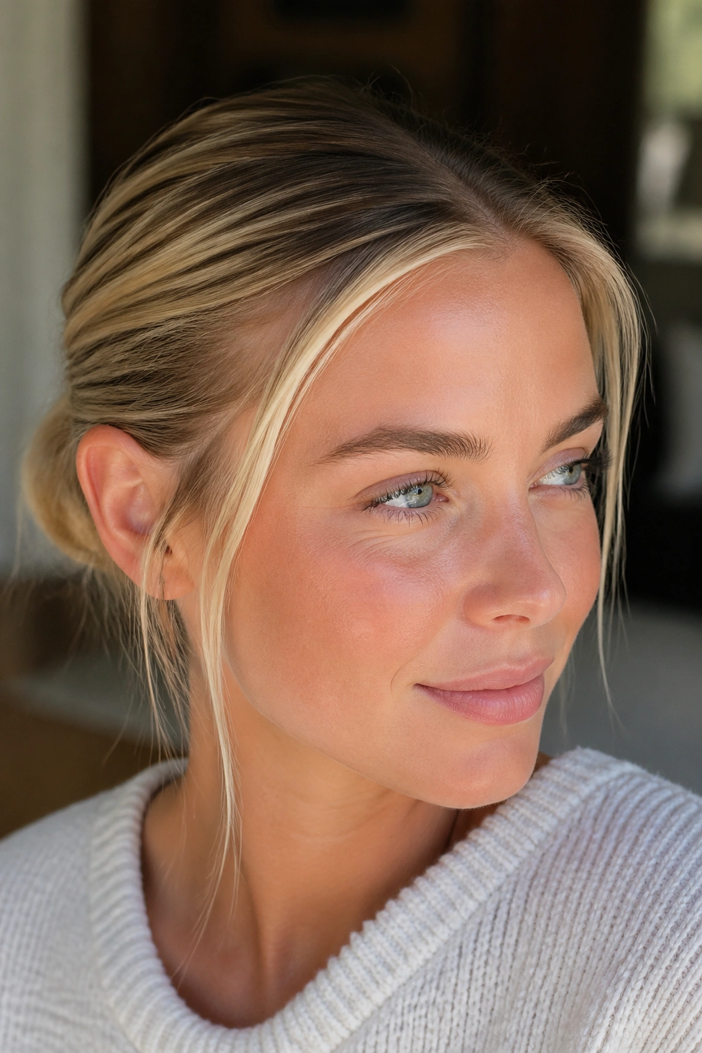 Close-up of hairline brightness on a real person