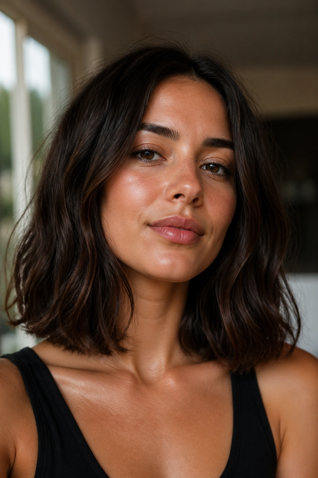 Close-up of a woman with shoulder-length blunt cut and soft ends